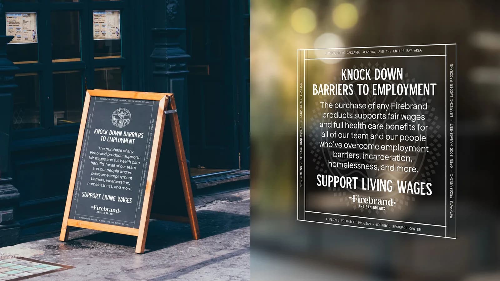 Firebrand signage and message application in a recovered context composite.