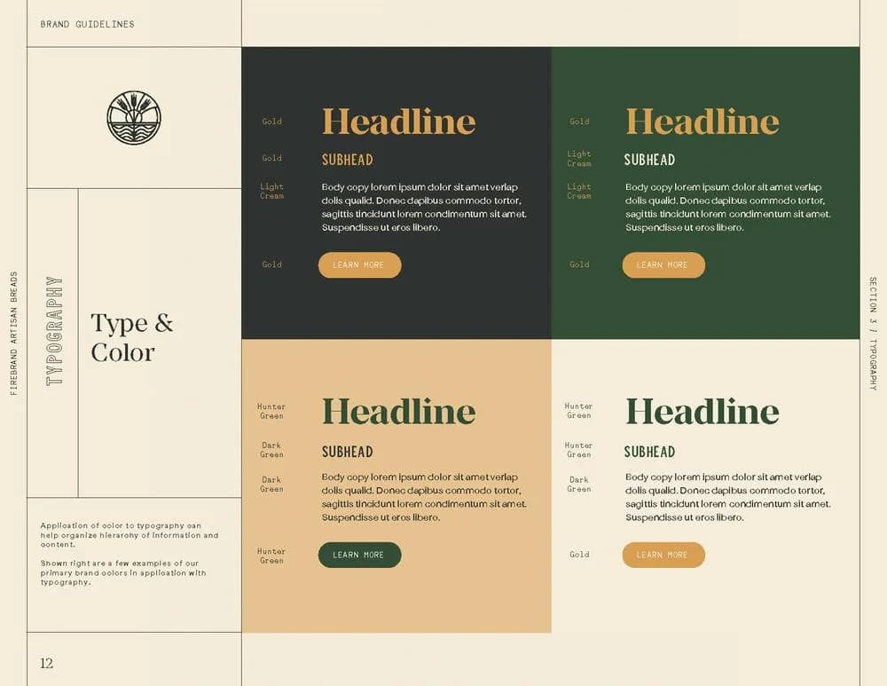 Firebrand type and color applications from the recovered brand-guidelines page.