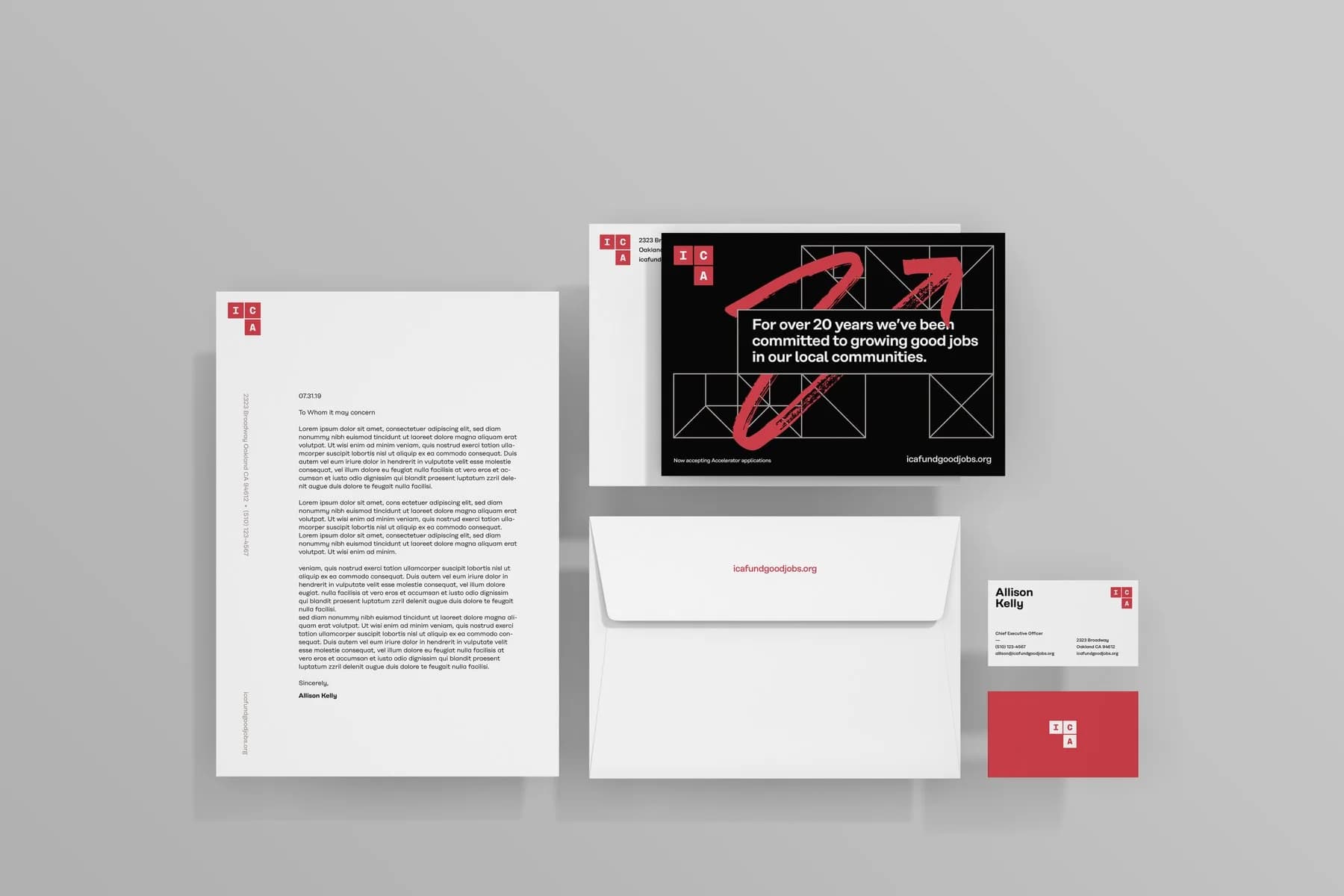 ICA stationery using the 2019 identity system.