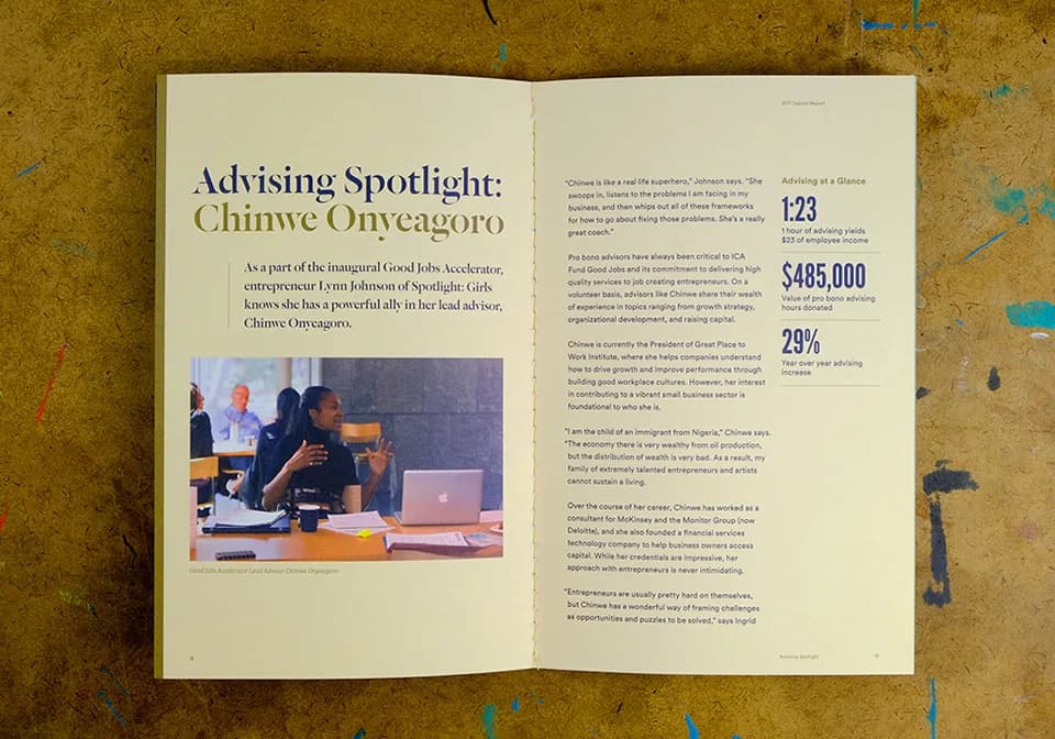 2017 Impact Report advising spotlight spread.